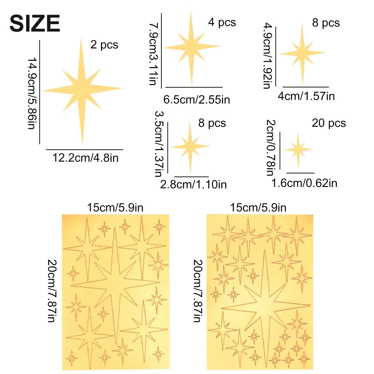 42 Pcs Removable Star Wall Stickers Acrylic Mirror Multicolor