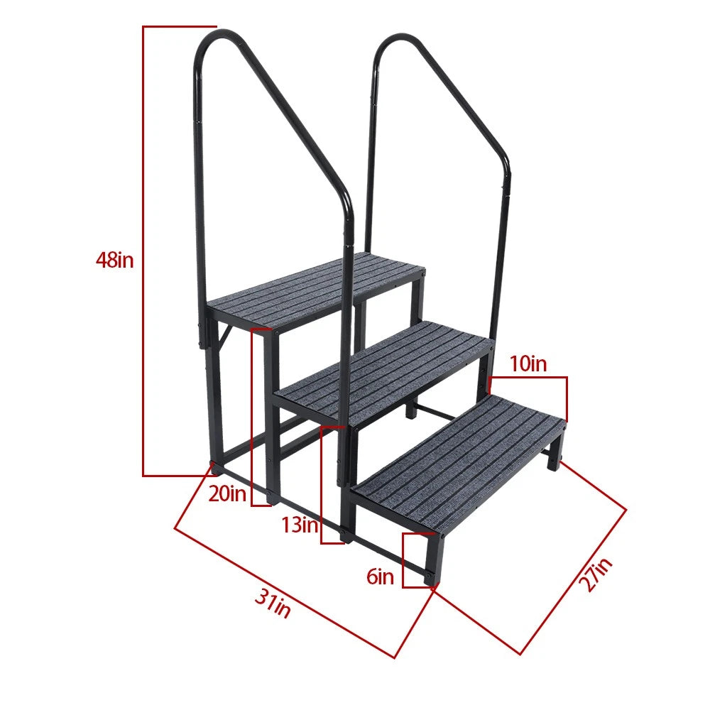 3 Tier Heavy Duty Steel Mobile Home Steps for RV