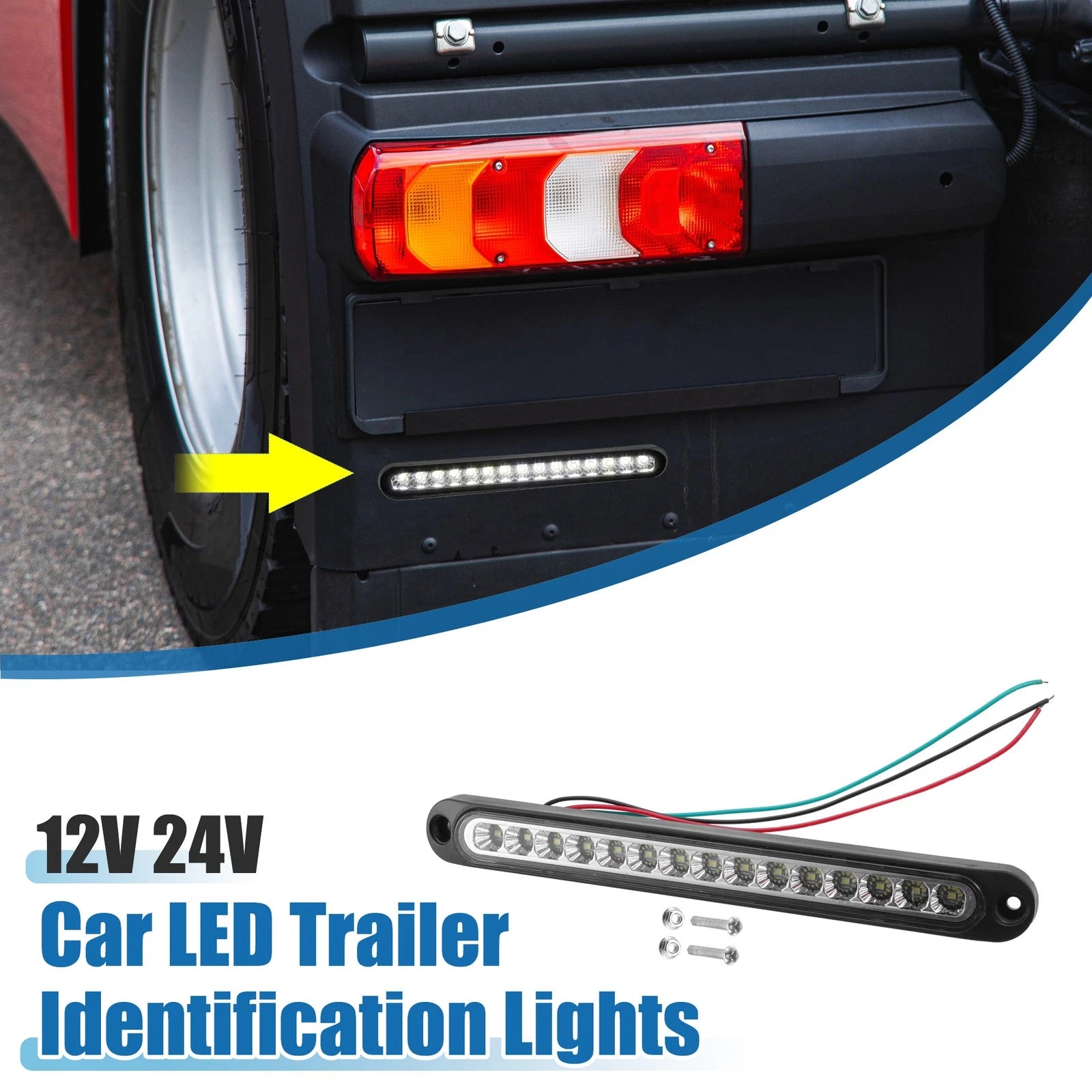 LED Trailer Identification Turn Signal Tail Light for White 12V 24V (2015–2025)