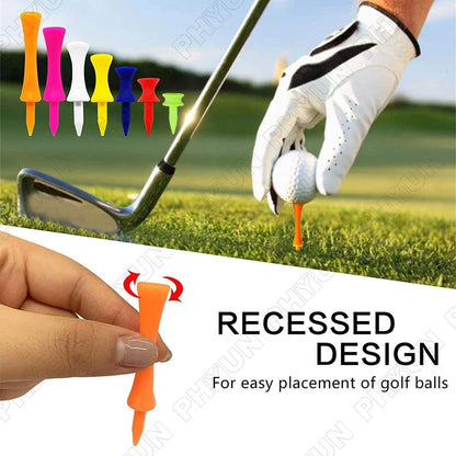 70Pcs Golf Tees Plastic Unbreakable Mixed Sizes 7 Colors Golf Practicing Tees