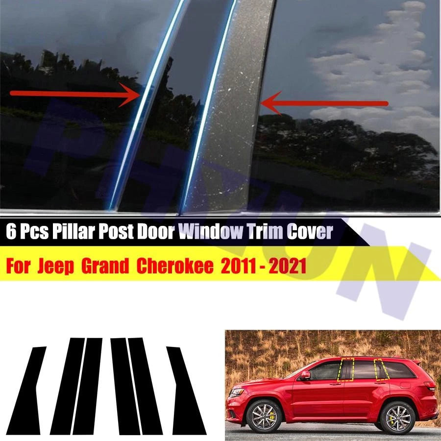 6Pcs Window Door Pillar Post Cover Sticker for Jeep Grand Cherokee (2011–2021)