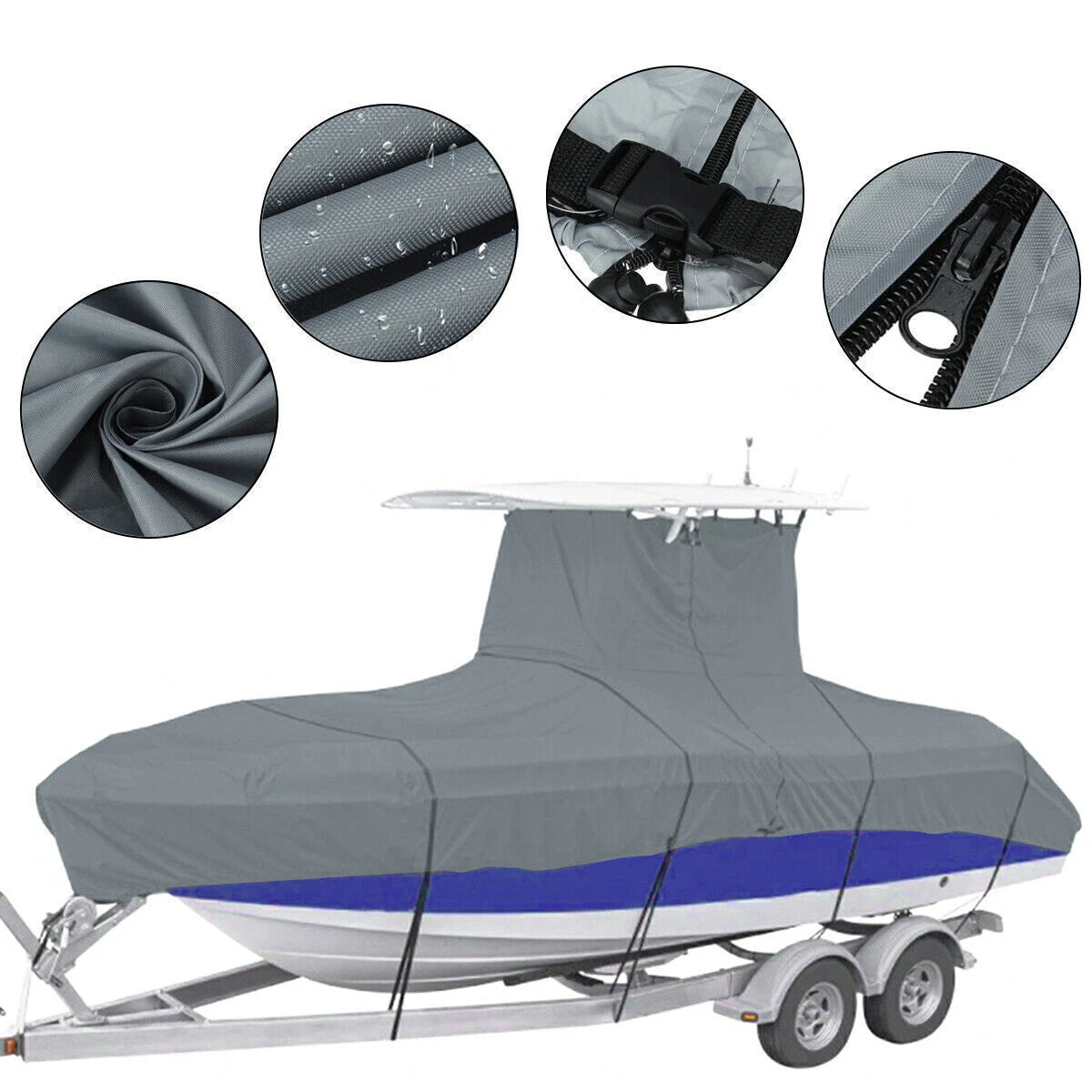 210D Heavy-Duty Boat Cover for Center Console Boats with T-Top (16-24FT)