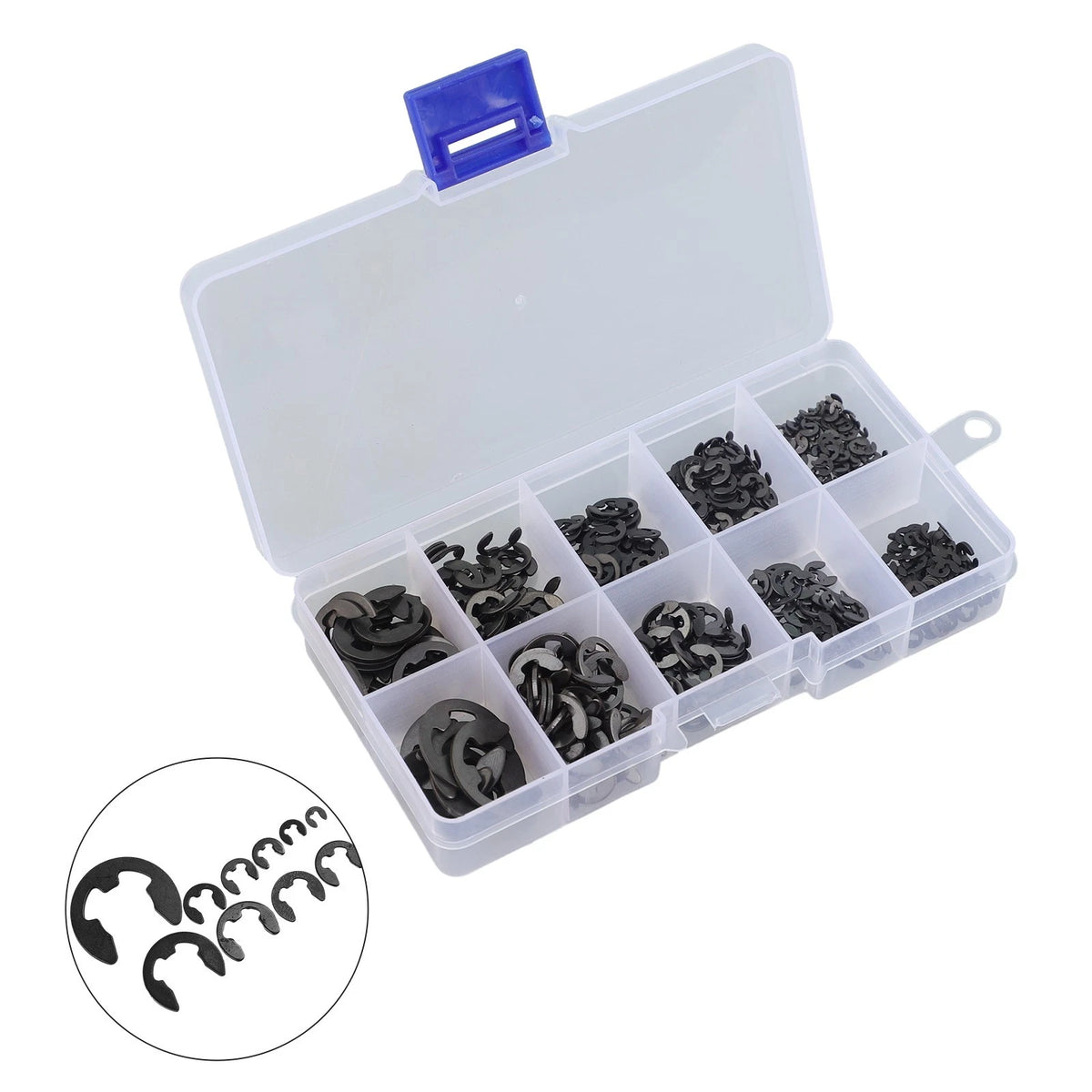 Set of 580 E Clip Snap Circlips 1.5-10mm Black Carbon Steel