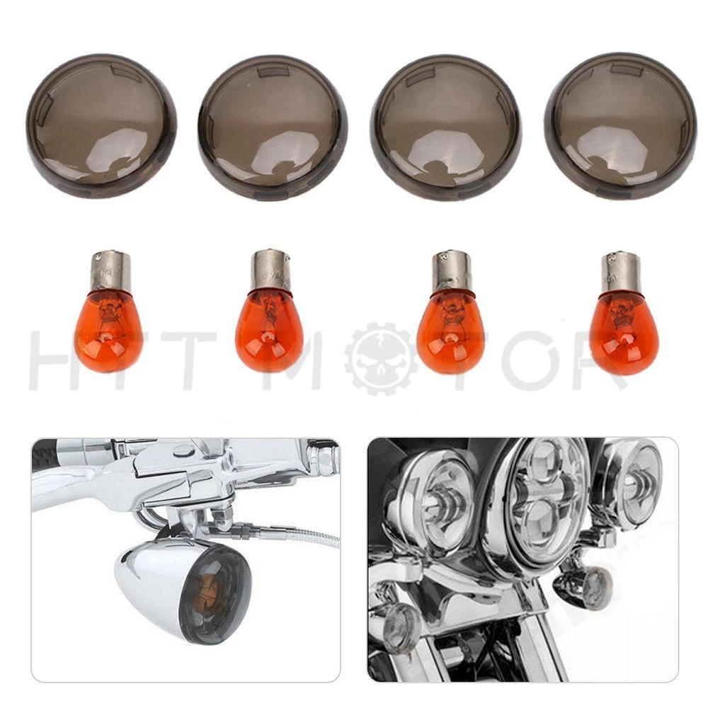 Smoked Turn Signal Lenses with Amber Bulbs for Harley Davidson Softail Dyna (2000–Present)