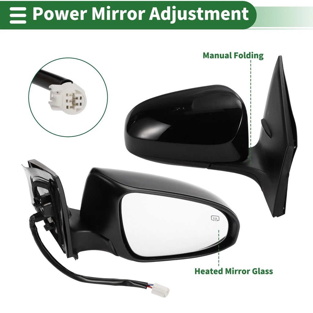 Right Door Mirror Replacement for Toyota Corolla Manual Folding Gloss Black (2002–2016)