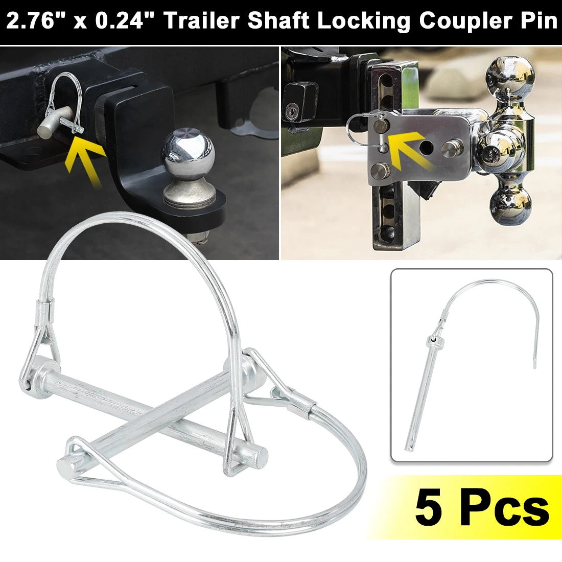 5PCS Trailer Coupler Locking Safety Pin D Shape for Car Boat (2.76in)