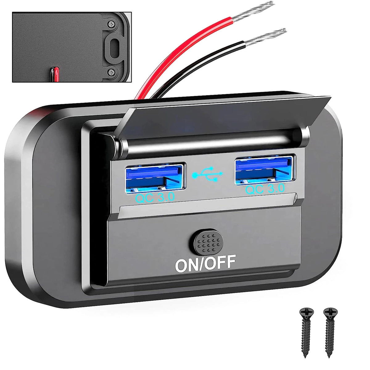 Dual USB QC3.0 Quick Charger Socket for Car Boat RV (12V-24V)