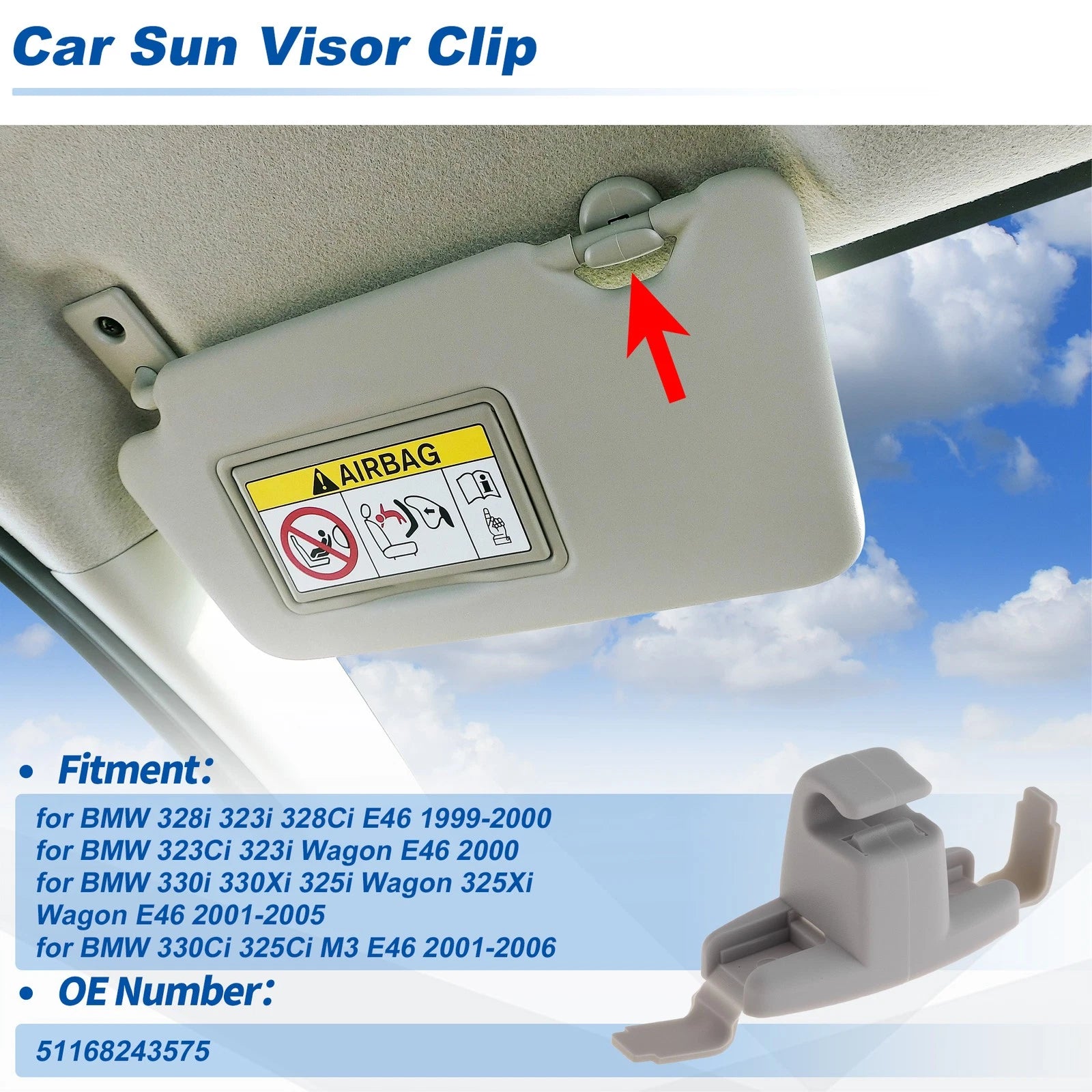 Sun Visor Clip Replacement for BMW 328i 323i 328Ci E46 (1999–2000)