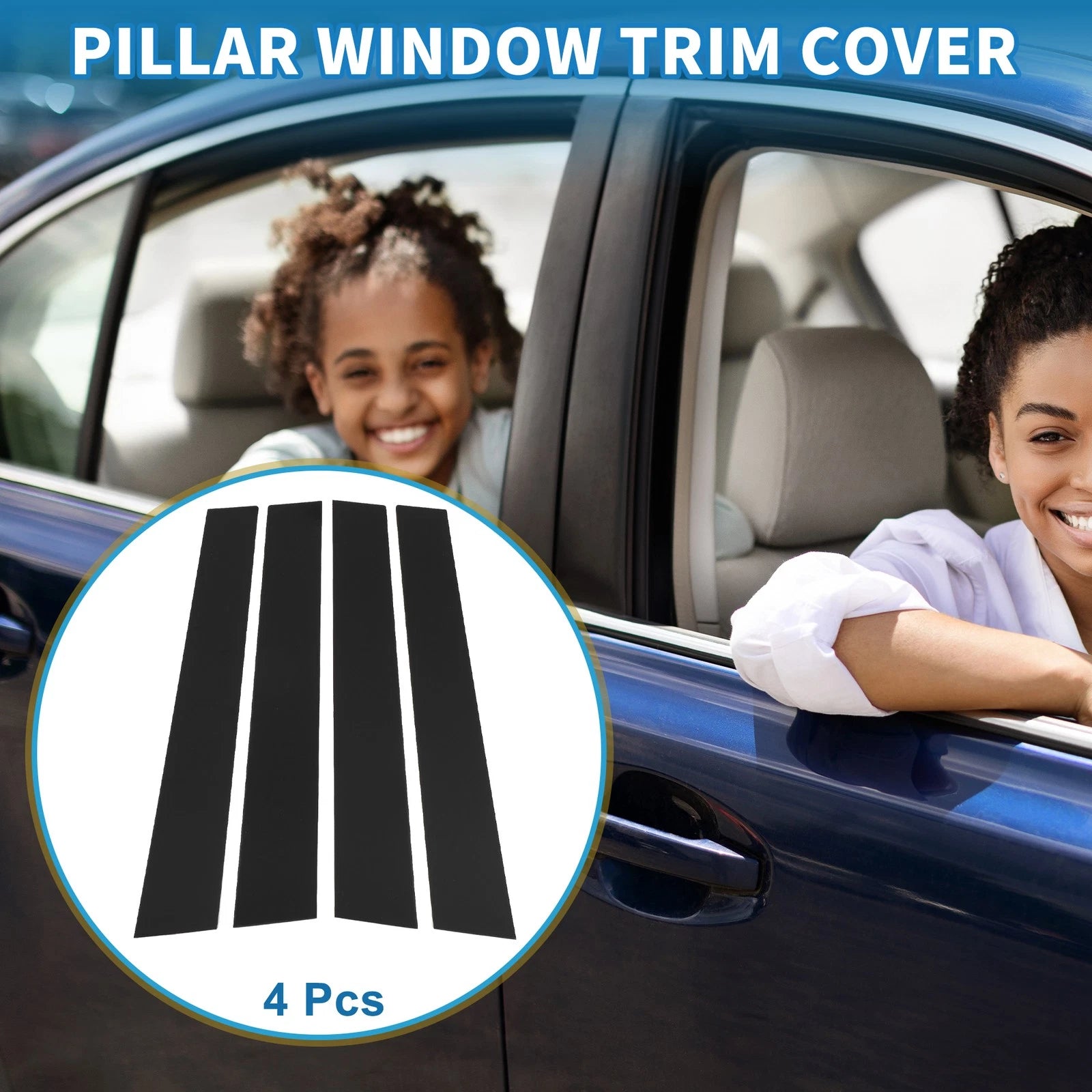 Door Pillar Window Trim Kit (4 Pcs) for Toyota Highlander (2008–2013) Black