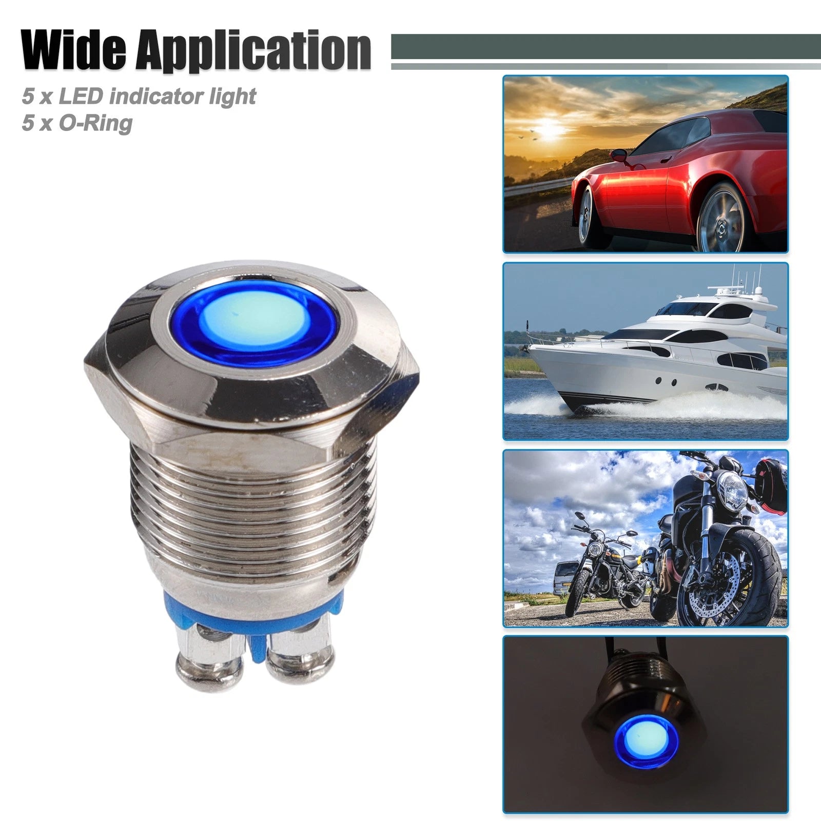 5 Pcs 12mm LED Waterproof Pilot Indicator Light for Universal