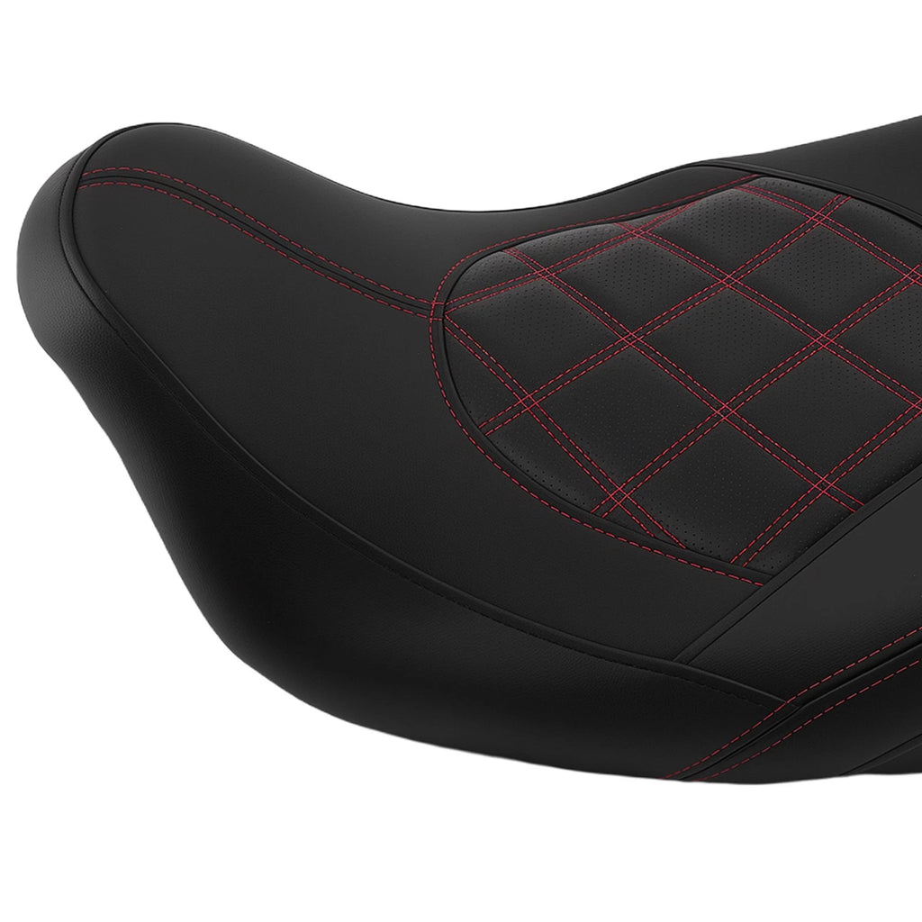 Black Seat for Harley Touring (2009–Present) Red Stitch Driver Passenger Front