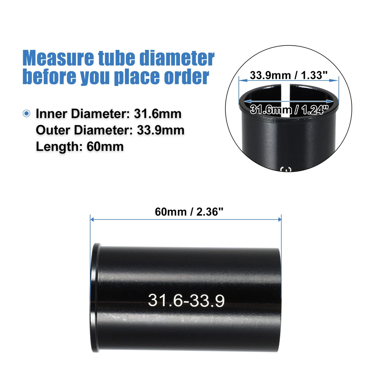 Seat Post Adapter Reducing Sleeve 31.6mm to 33.9mm for Bicycle (2000–2024)