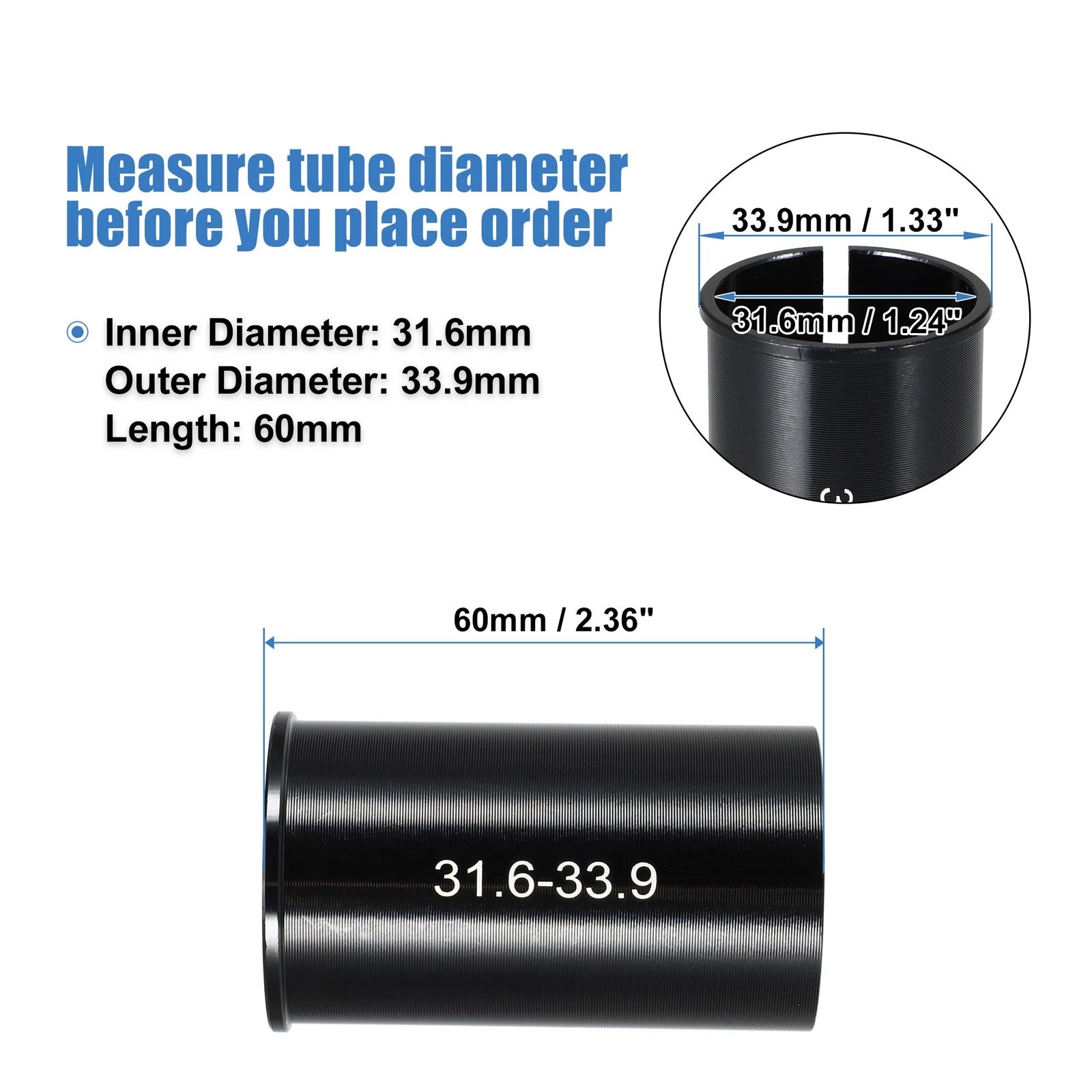 Seat Post Adapter Reducing Sleeve 31.6mm to 33.9mm for Bicycle (2000–2024)