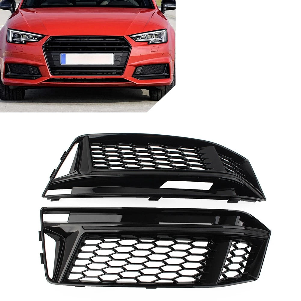 Honeycomb Fog Light Grille Cover for Audi A4 B9 S4 (2016–2018) Glossy Black