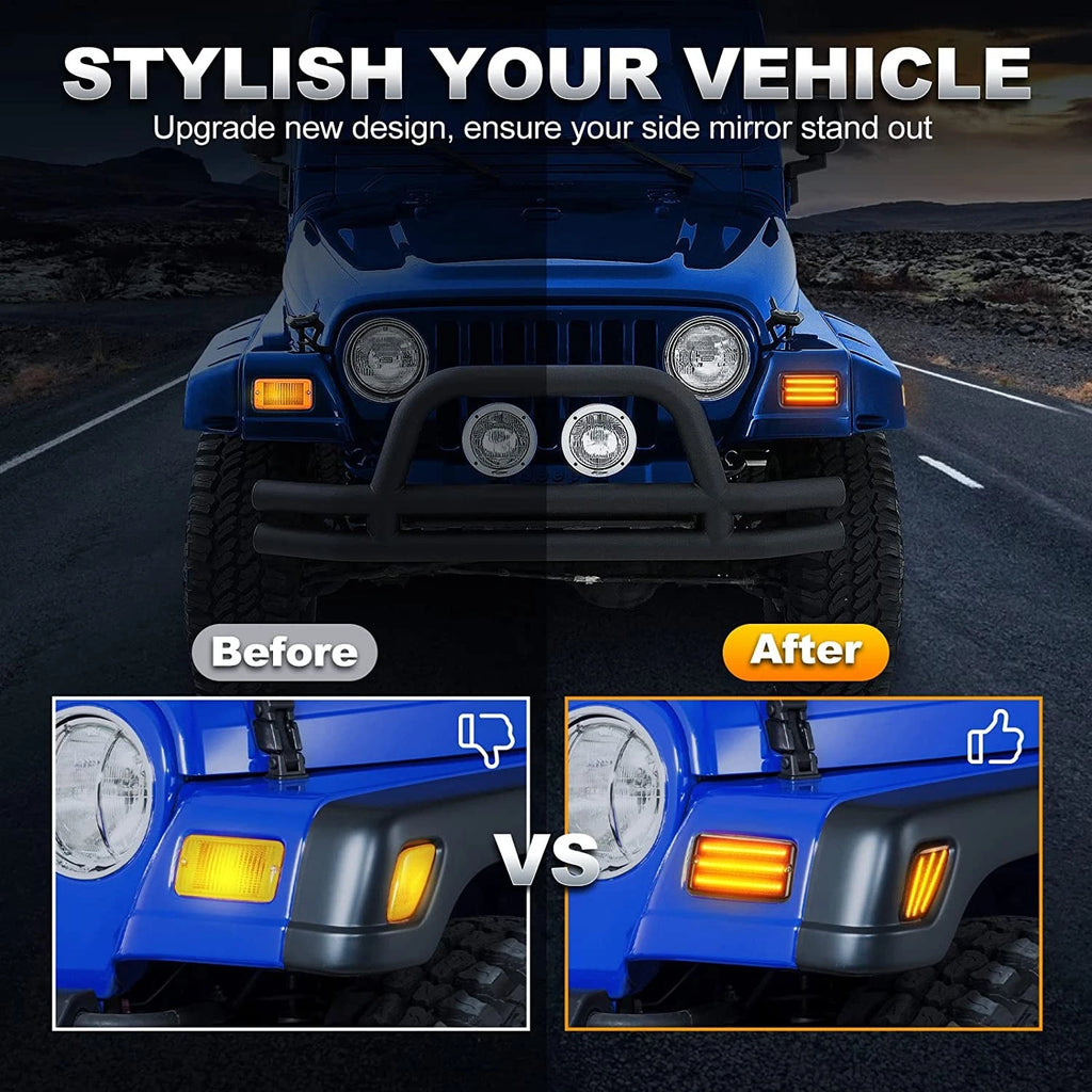 4X Dynamic LED Amber Front Corner Turn Signal Lights for Wrangler TJ (1997–2006)