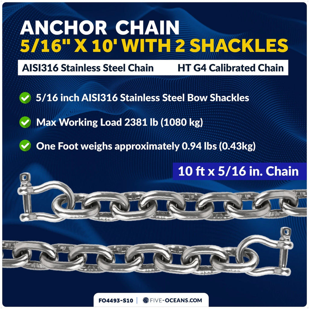 5/16" Boat Anchor Chain with 2 Shackles for Marine Use (HTG4)