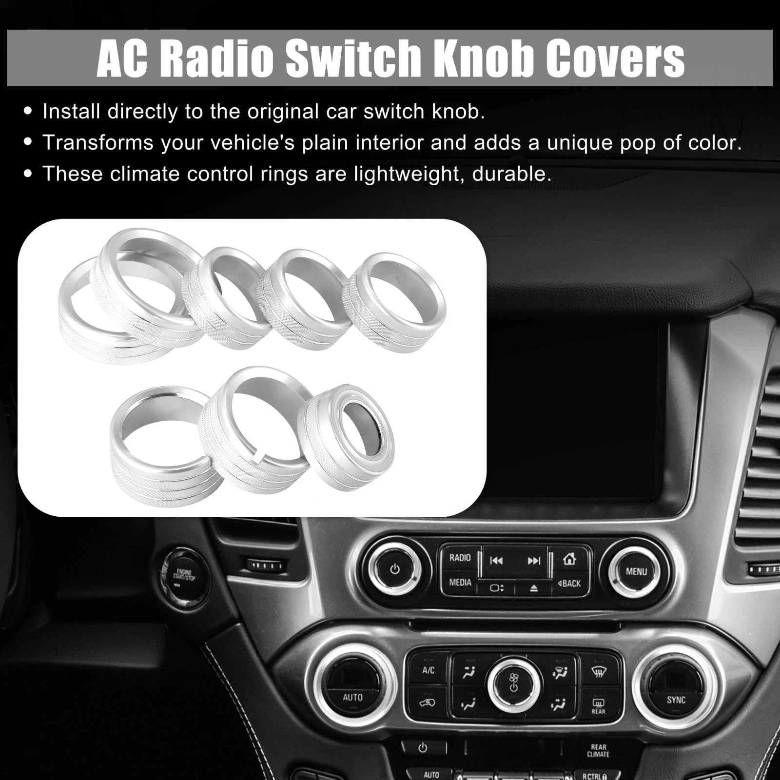 AC Radio Switch Knob Covers 8 Pcs Replacement for Chevy Silverado Sierra (2014–2019)