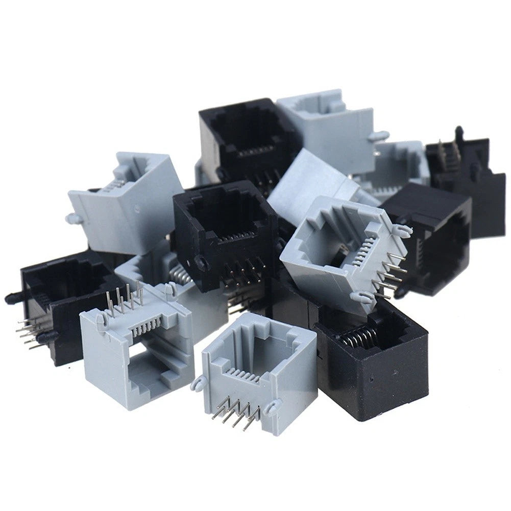 10PCS RJ45 8P8C Female Network Socket for PCB Mounting Grey Black