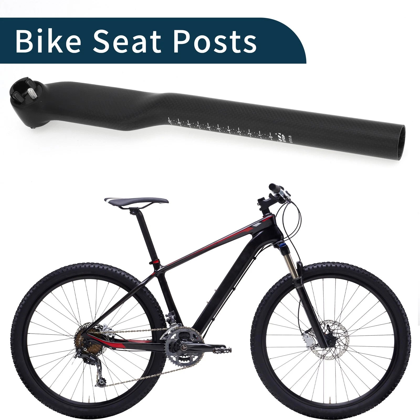 Height Adjustable Bike Seat Post 30.8x350mm for 3K Matte Black Saddle