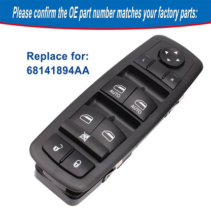 For 14-17 Cherokee Driver Side Power Window Switch 68141894AA (Warning: Pin 3+9)