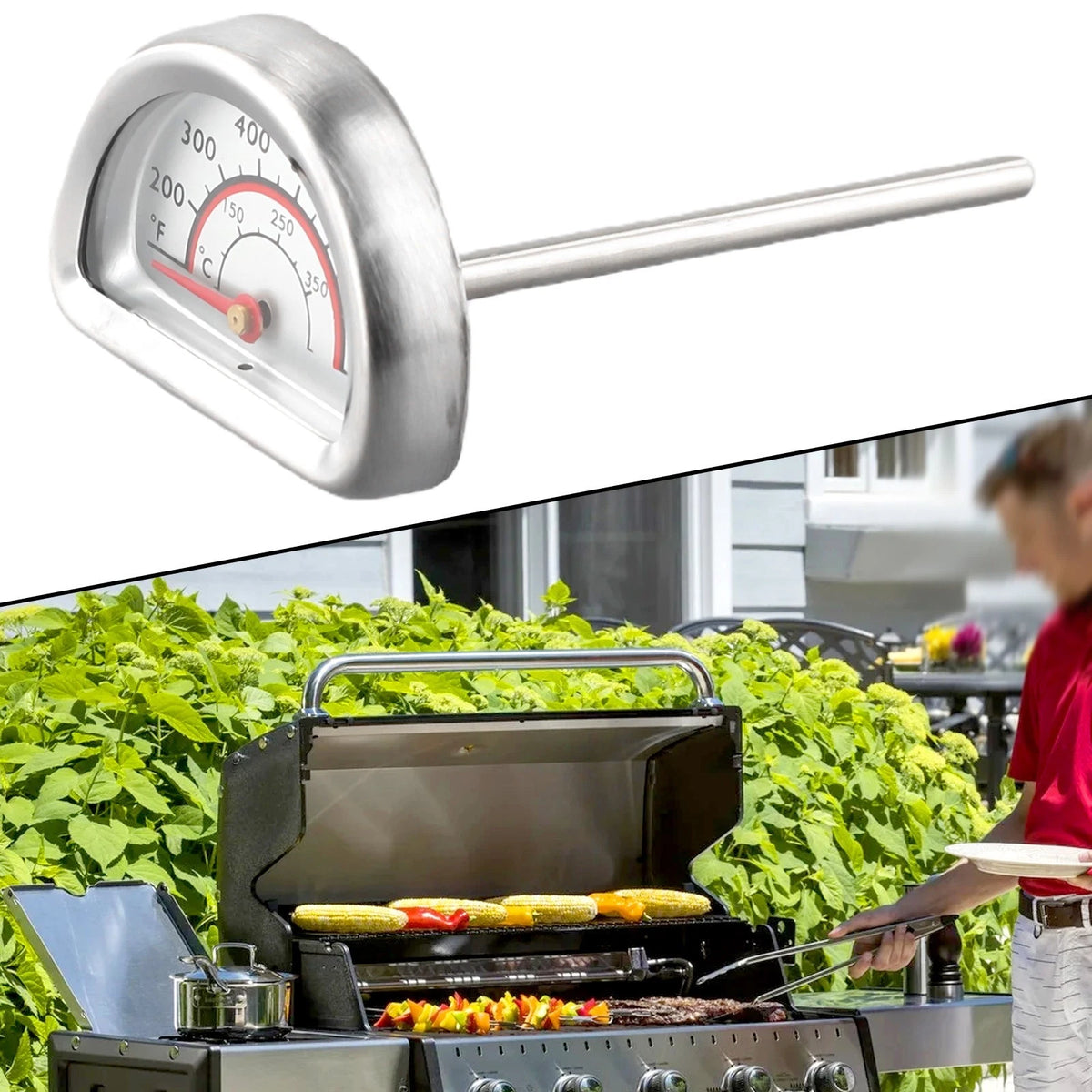Stainless Steel Bimetallic Thermometer for BBQ Oven - Dual Scale Easy Read