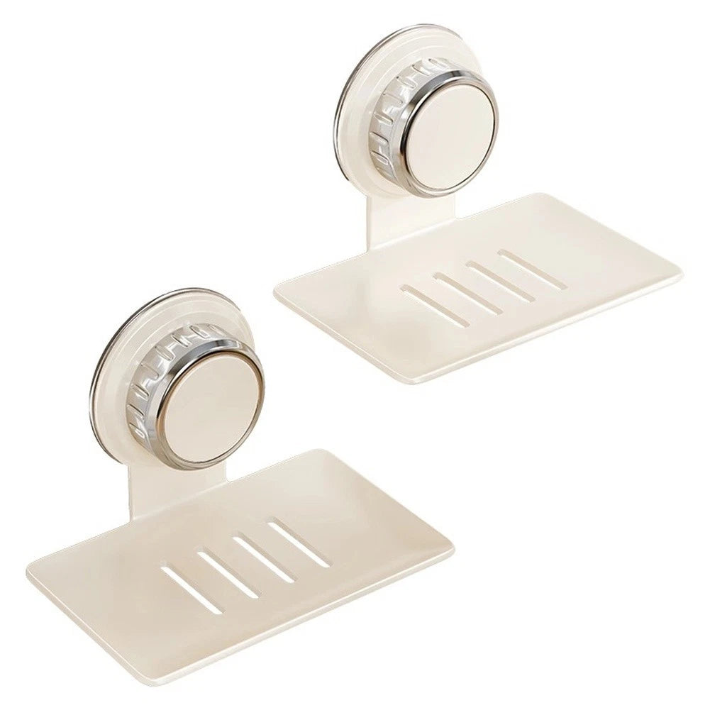 2X No Drill Suction Cup Soap Holder Wall Mounted Storage Shelf