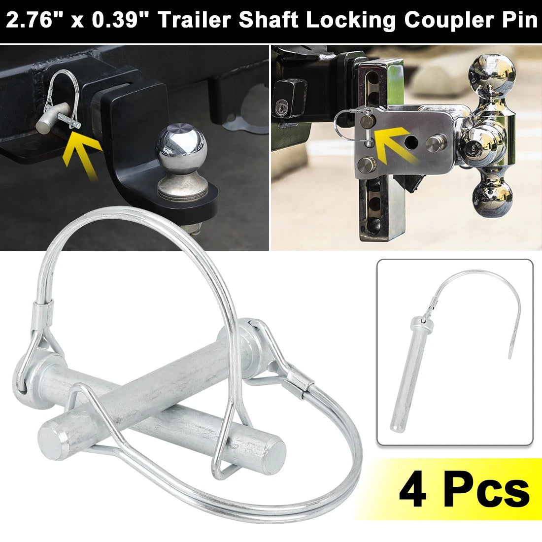 Trailer Coupler Safety Pin Set Locking for Car Boat D Shape 2.76x0.39 (4pcs)