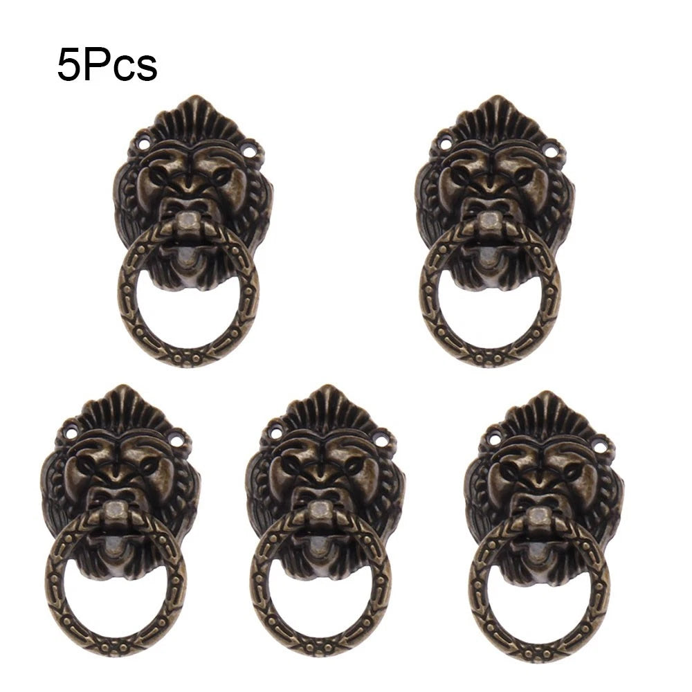5X Vintage Lion Head Drop Ring Handle Pull for Cabinet Hardware