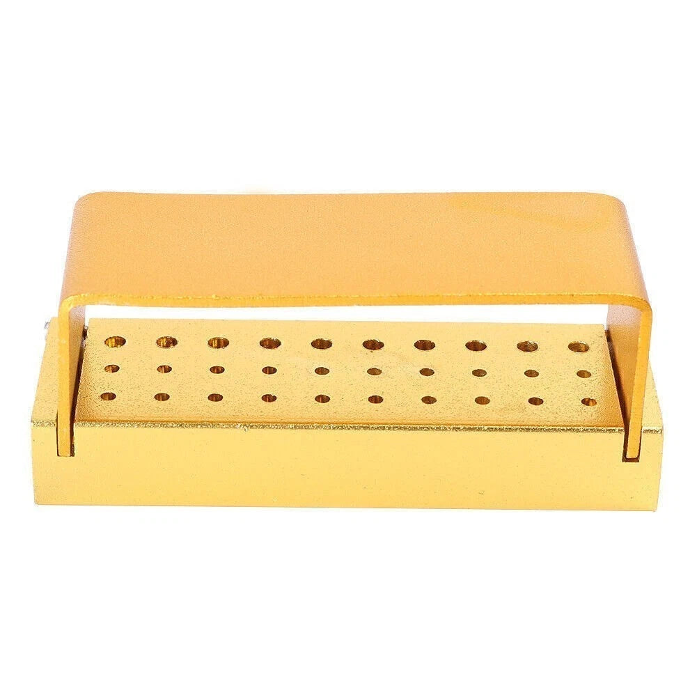 30x Dental Diamond Burs Drill Set with Gold Disinfection Bur Block