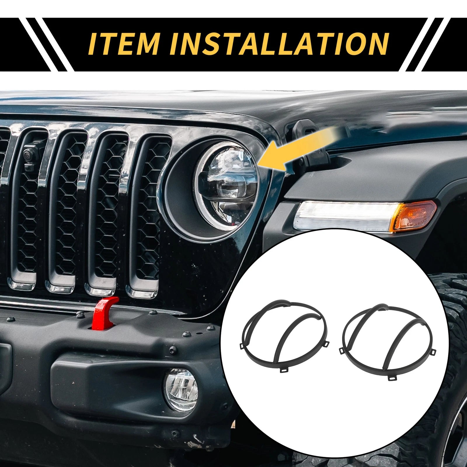 2X Headlight Round Grill Guard Protector Cover for Jeep Wrangler (2007–2017)