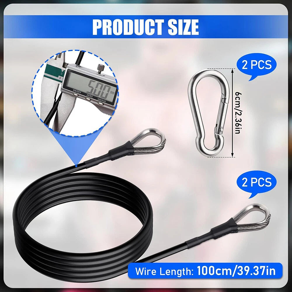 2X Pull Down Gym Cable Extension with 2X Carabiners