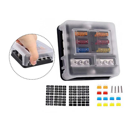 6-Position 12V Automotive Fuse Holder with LED Indicator for Panel Mount