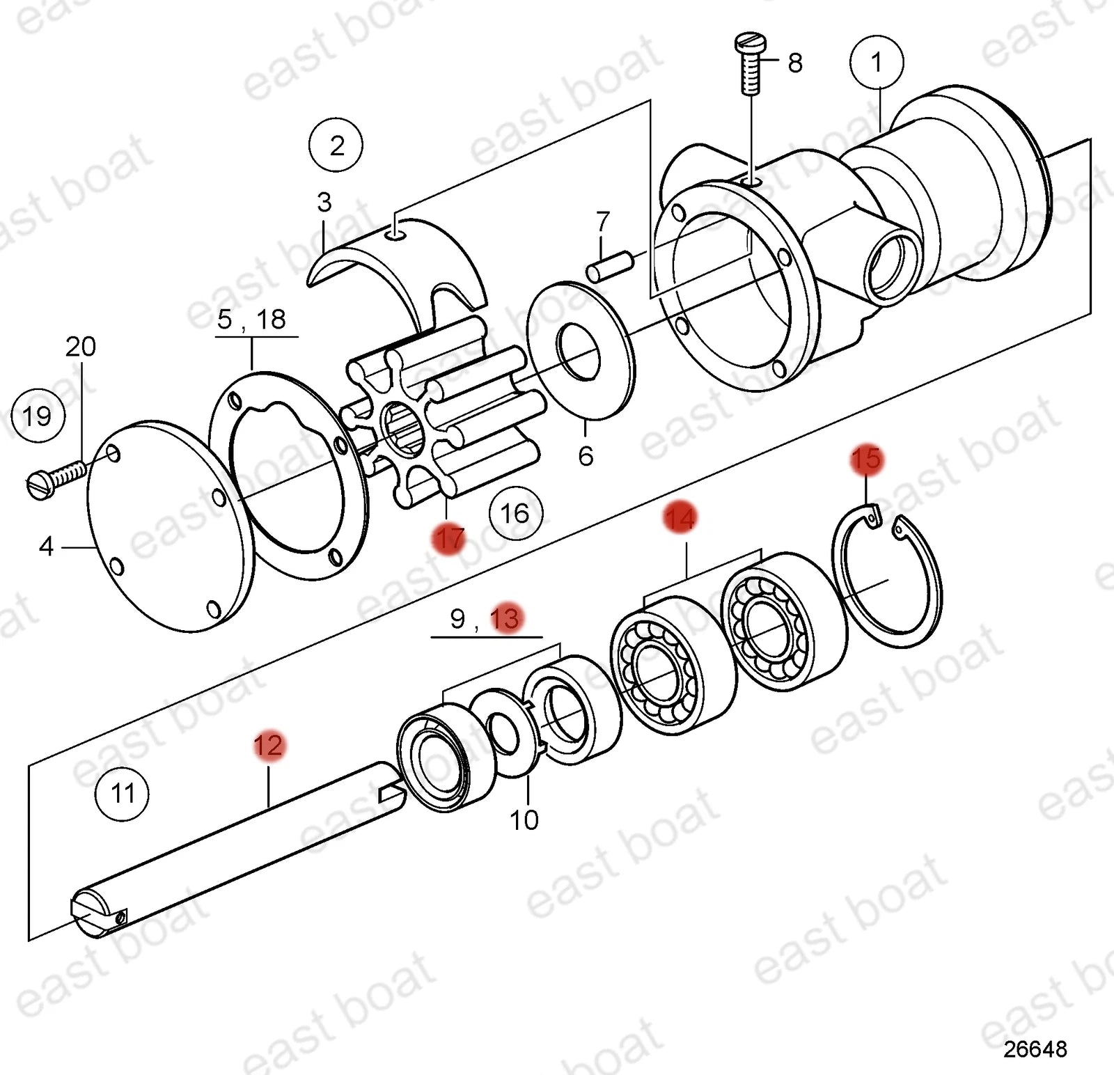 Shaft Kit 21951422 for Johnson 10-35157-1 10-35157-3 10-35015-1 10-35098-2 (N/A)