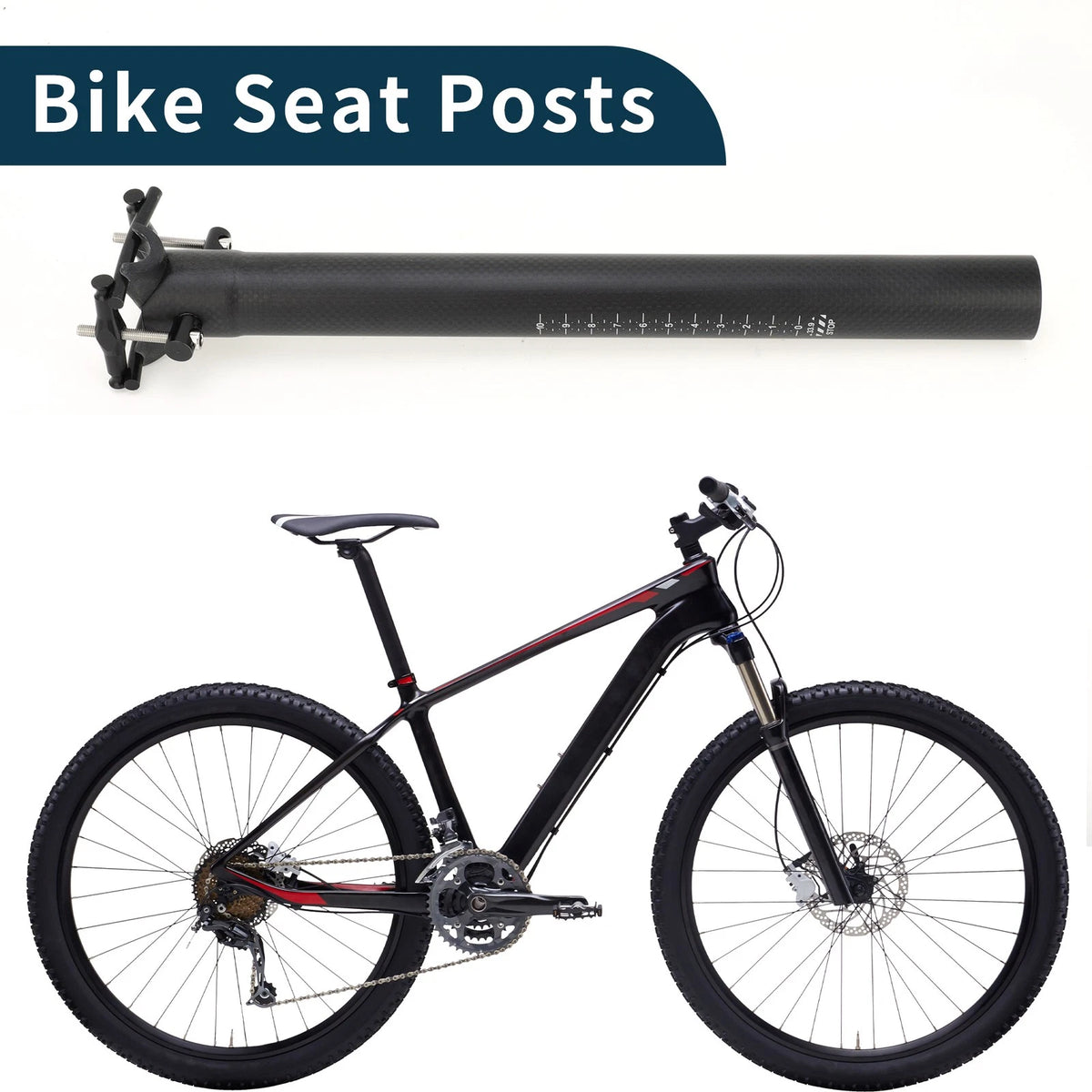 Seat Post 33.9mm 350mm Lightweight Carbon Fiber for Bike MTB Road (—)