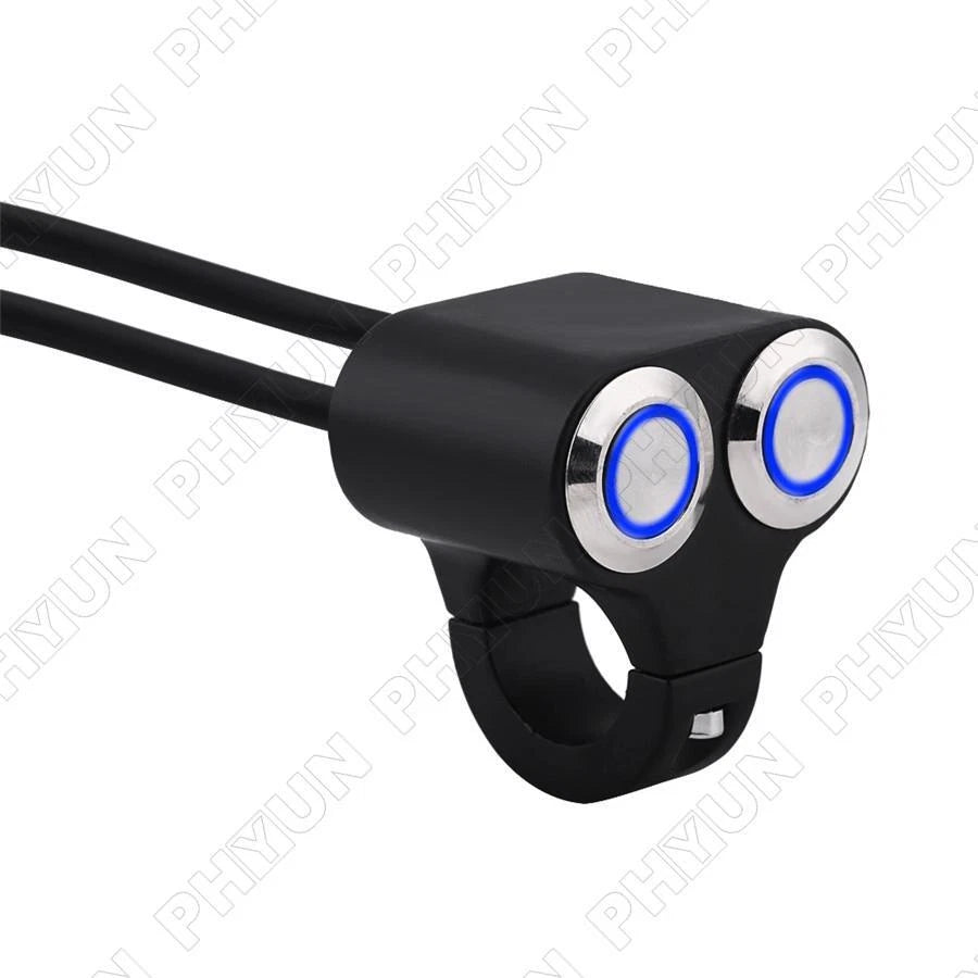 1" 25mm Motorcycle Handlebar Switch Headlight Hazard Fog Light ON/OFF Blue LED