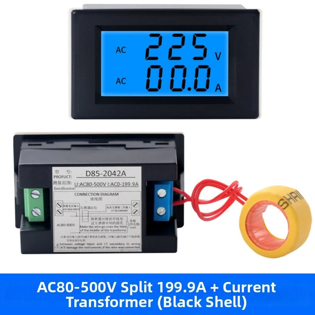 LCD Digital Voltmeter Ammeter Dual Display 80-500V AC 100A 68x38mm