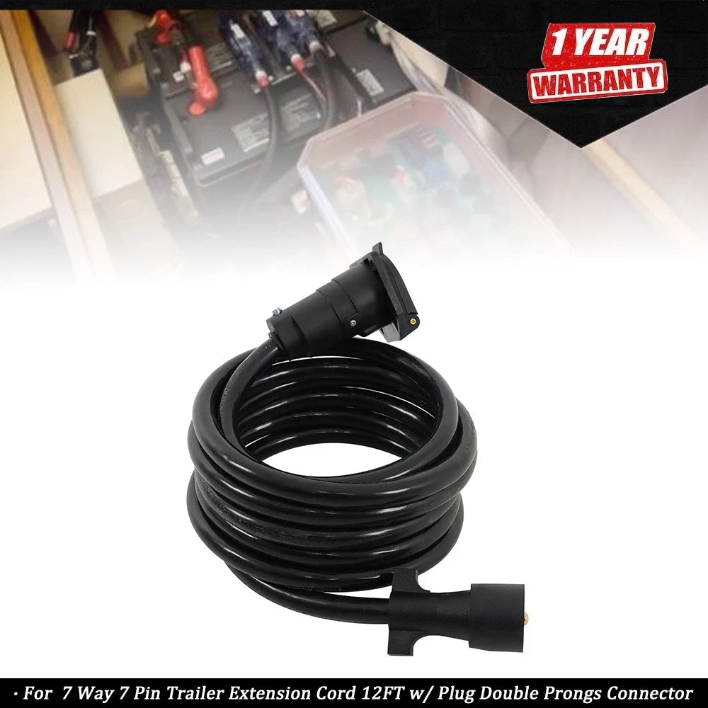 7 Way 7 Pin Trailer Extension Cord for Universal Use (12FT)