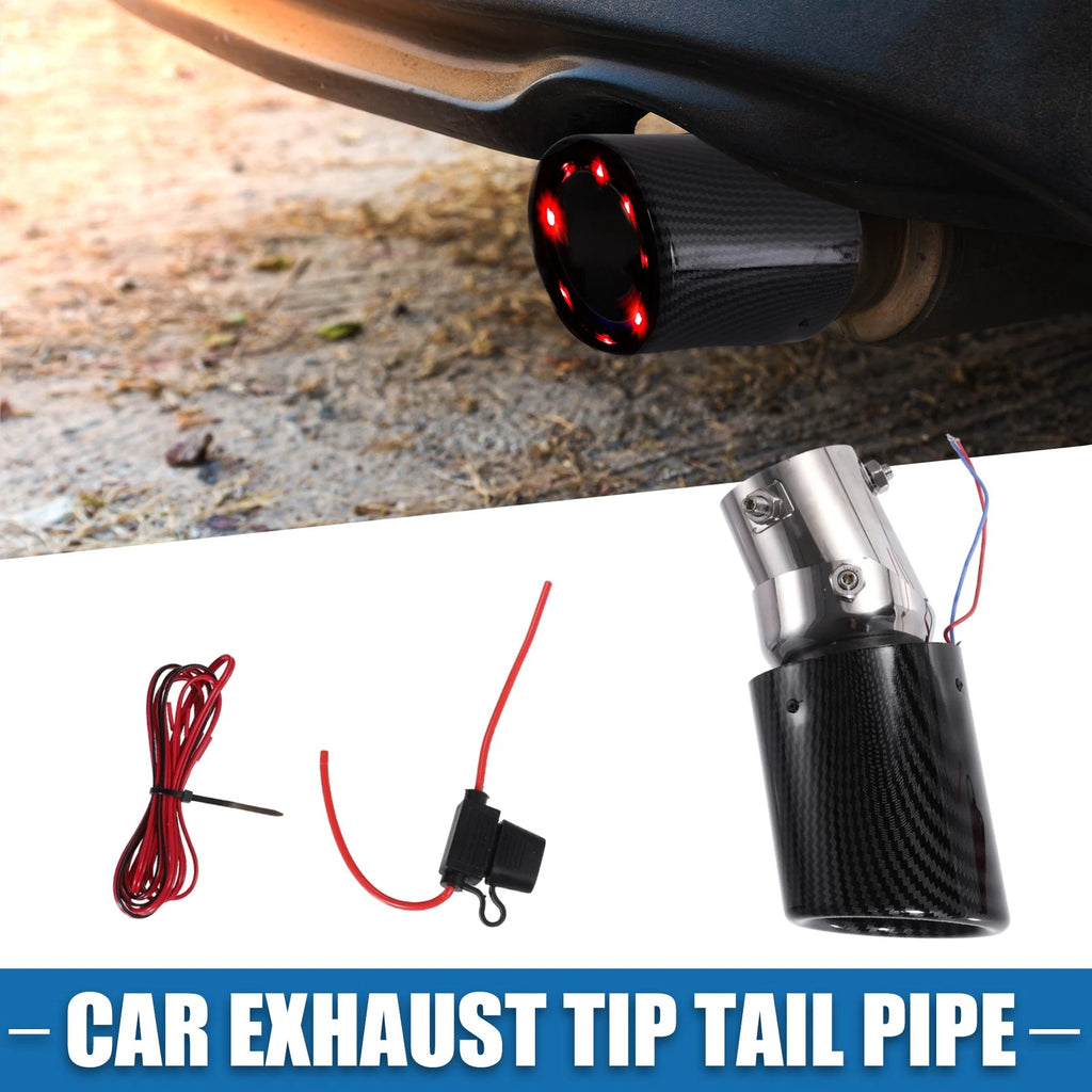 Exhaust Tip Tail Pipe with Red LED Lights 1.4-2.2Inch Inlet (Universal)
