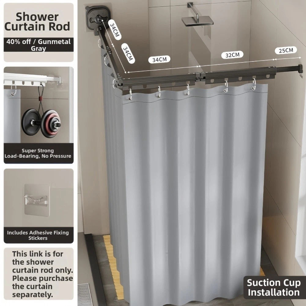 Compact Design Shower Rod for Corner Installation (No Drill)