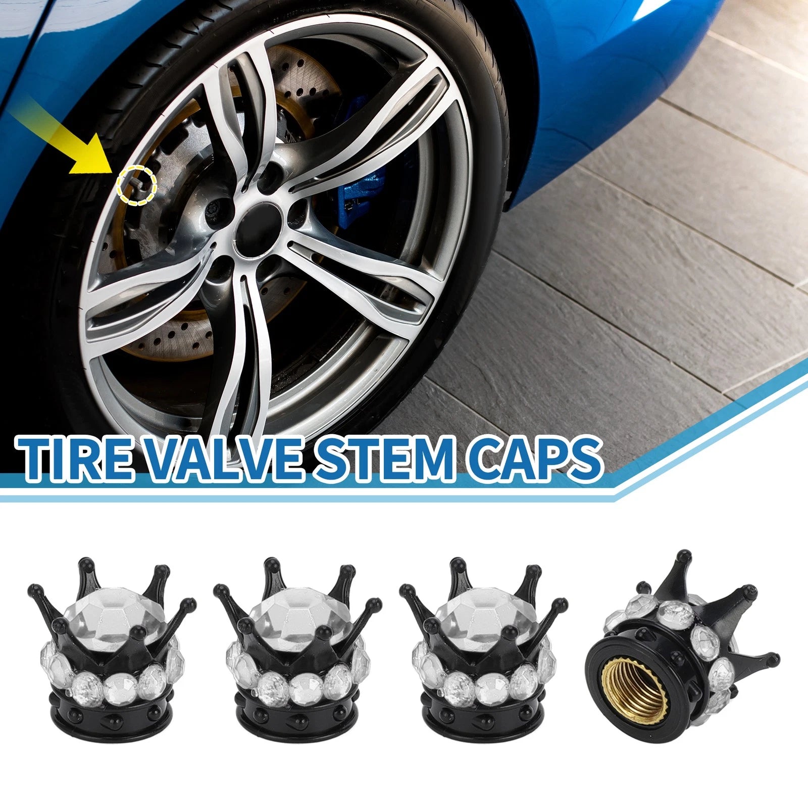 Tire Valve Stem Caps Replacement Set for Car SUV Bike Black Silver (4pcs)