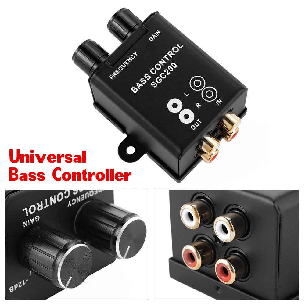 Universal Car Bass Amplifier Remote Level Control Knob Stereo RCA Input & Output