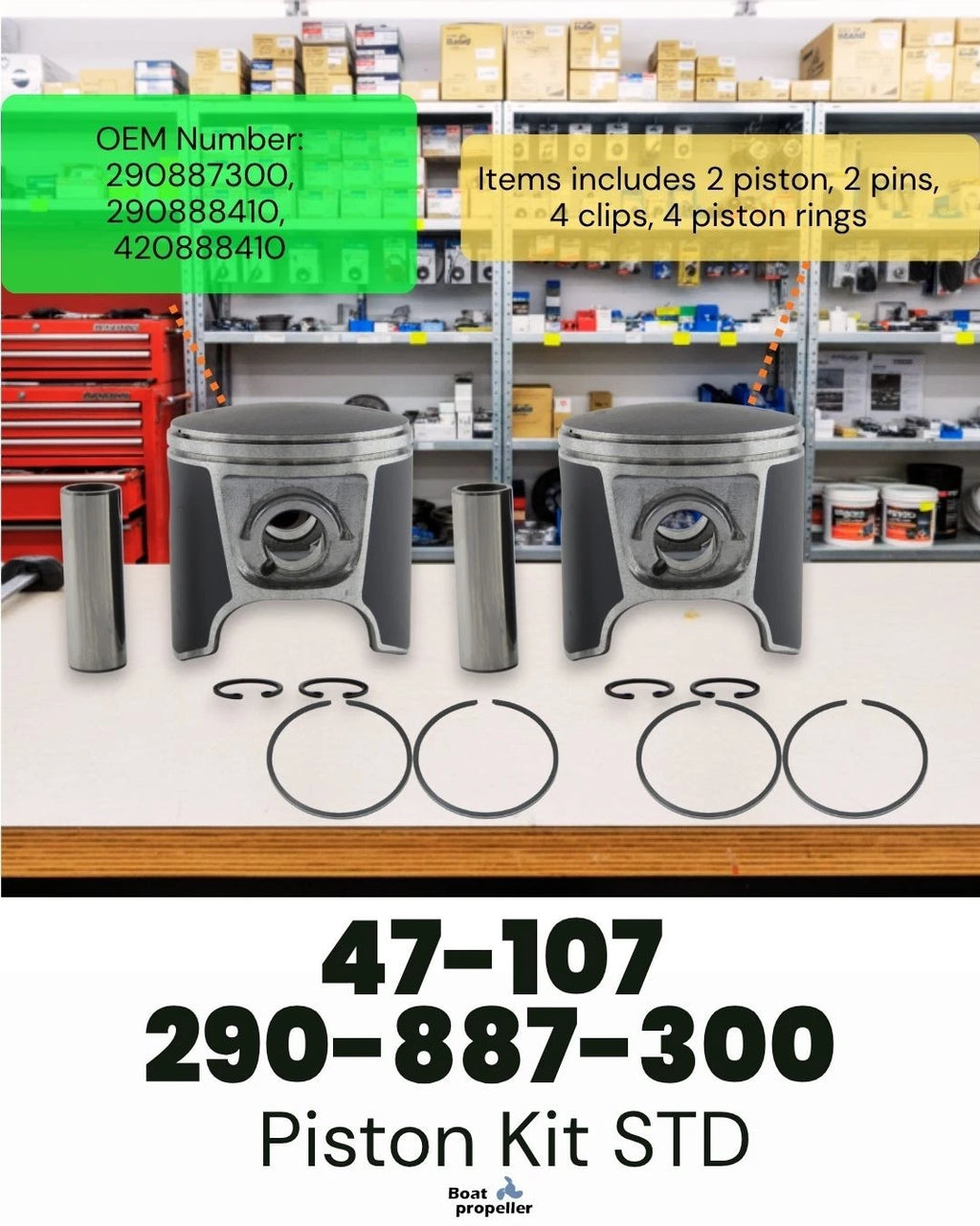 2X Piston Kit for SeaDoo 787 800 (47-107 STD, 290-887-300-STD)