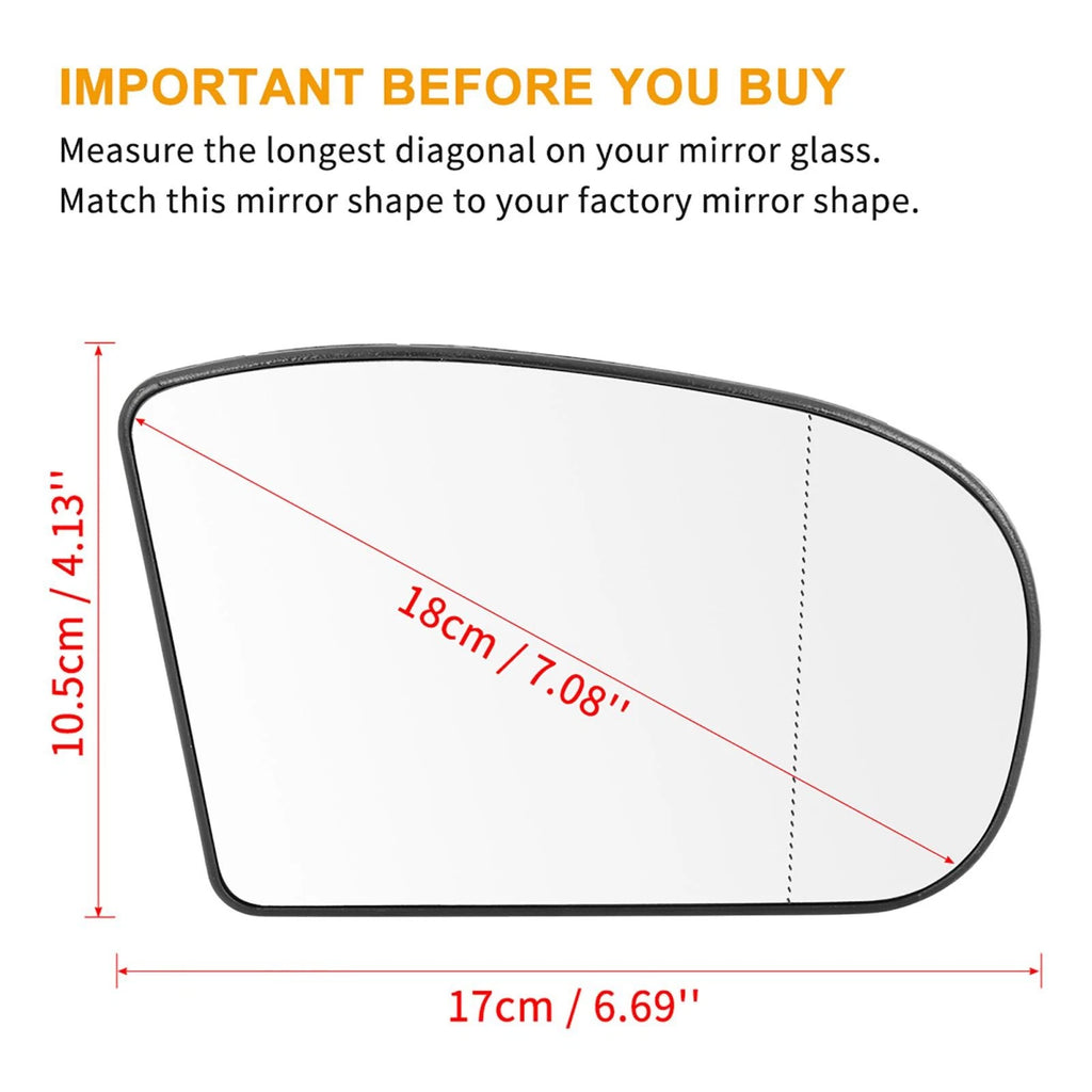 Heated Mirror Glass with Backing Plate Passenger Side for Mercedes E500 E550 (2010–2016)