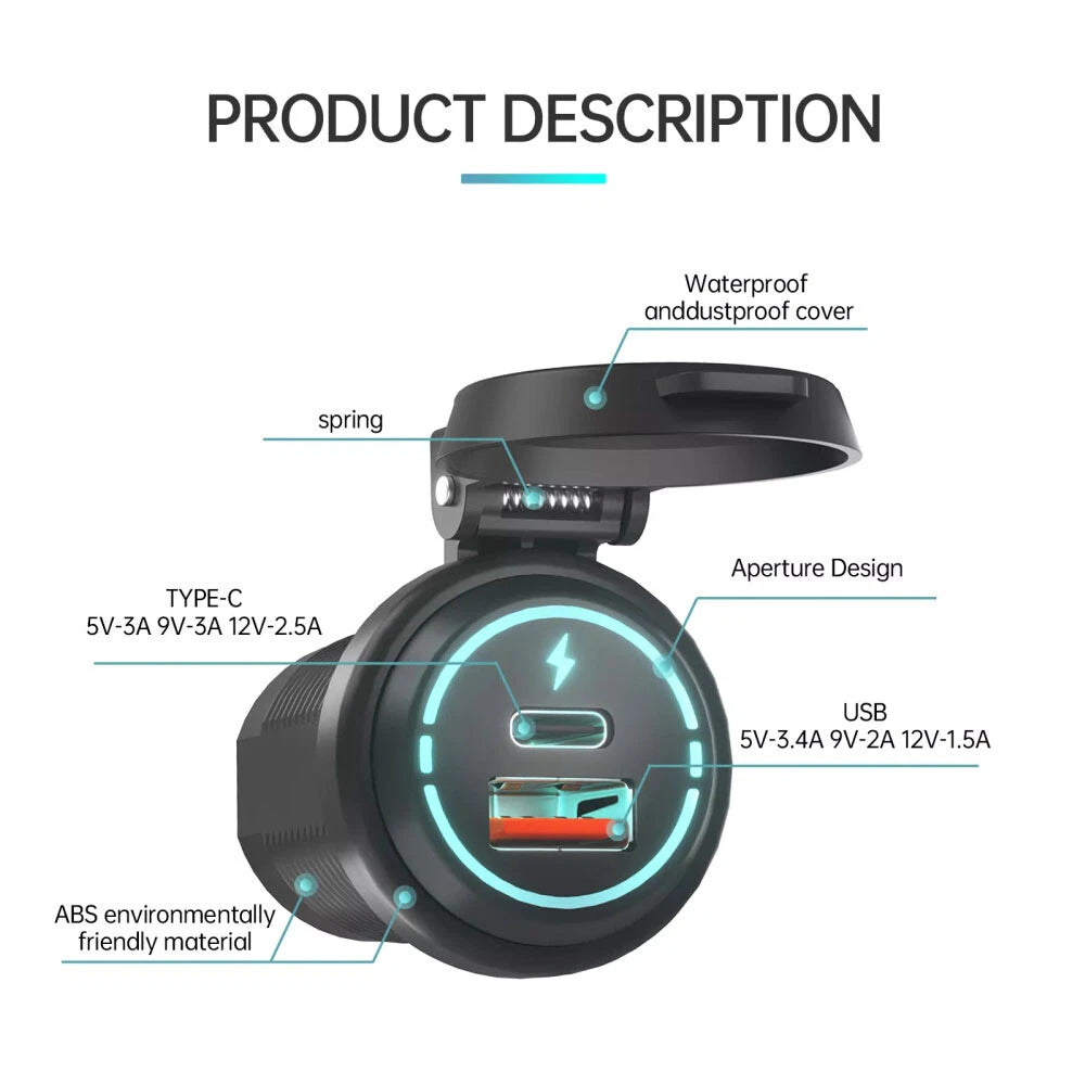 QC3.0 PD Type C USB Car Fast Charger for Universal Vehicles (2016–2023)