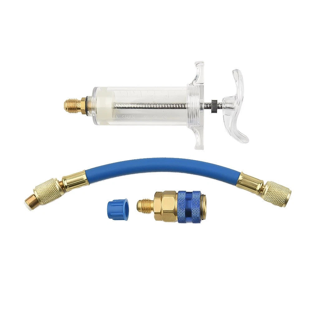 A/C Oil/Dye Injector 30ml with Low Side Quick Coupler Adapter for