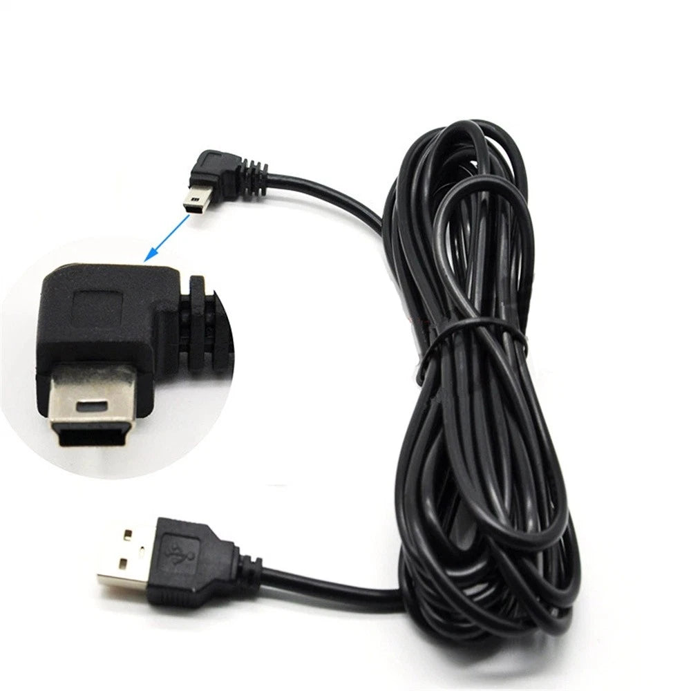 3.5m Left Bend Mini USB Charger Adapter Power Cable For Dash Cam Vehicle DVR 5V