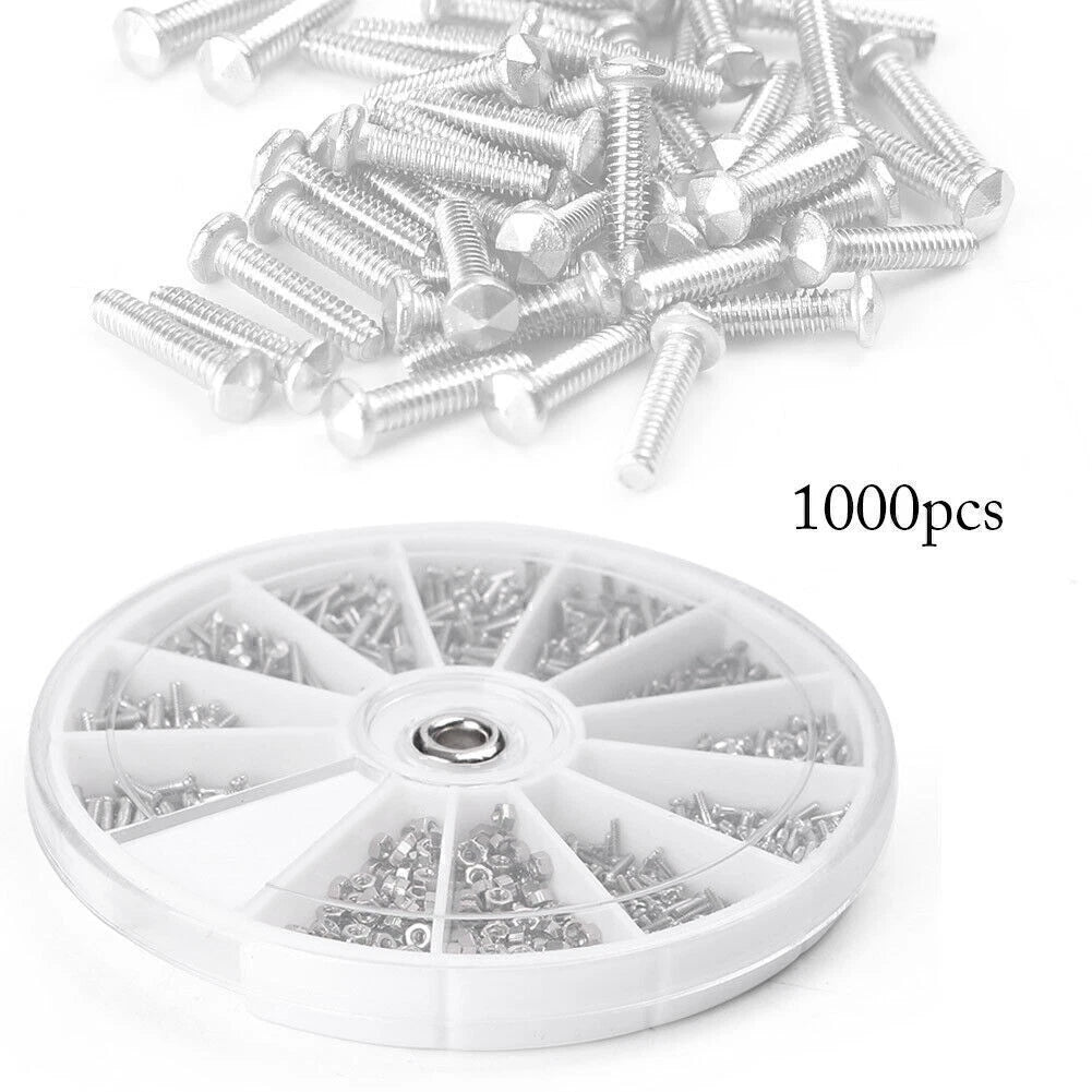 1000pcs Small M1 M1.2 M1.4 M1.6 M2 Screws Nuts Assortment Kit