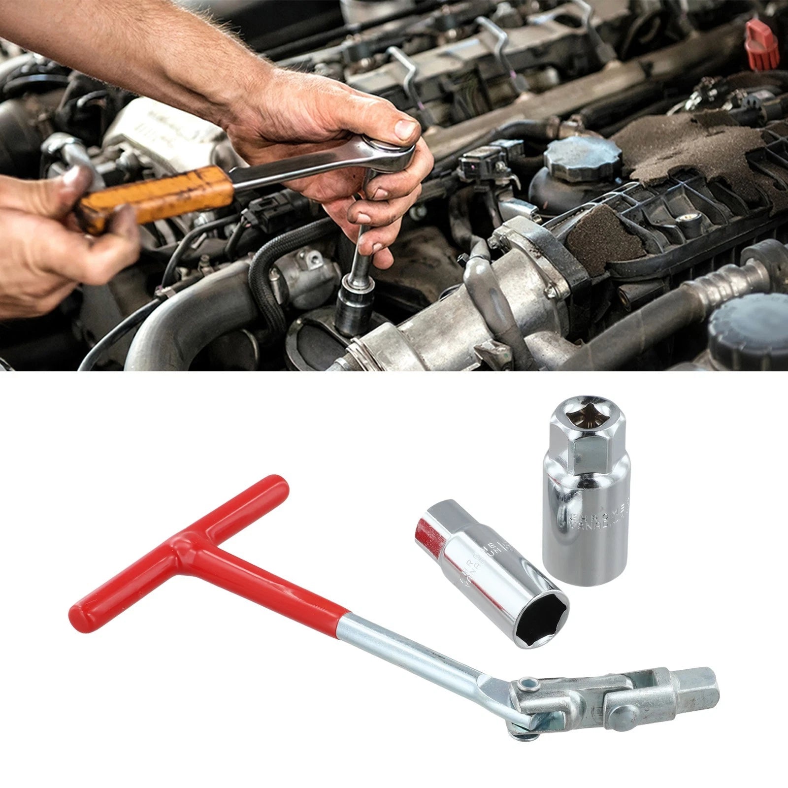 Socket Wrench Removal tool Set with 16mm and 21mm Silicone Red T-Bar Handle