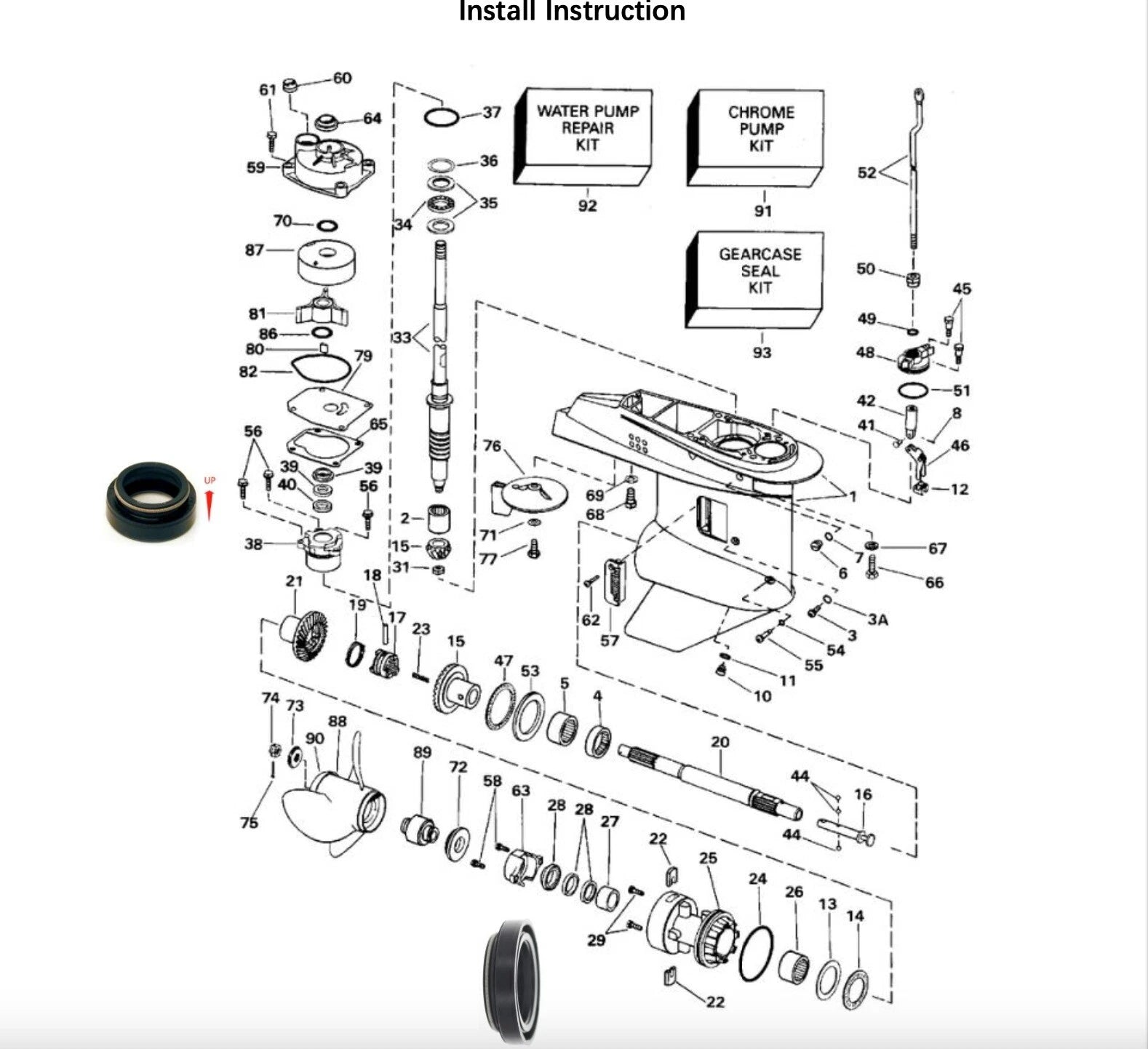 Lower Unit Gearcase Seal Kit for Johnson Evinrude 25-50Hp (433550, 18-2694)
