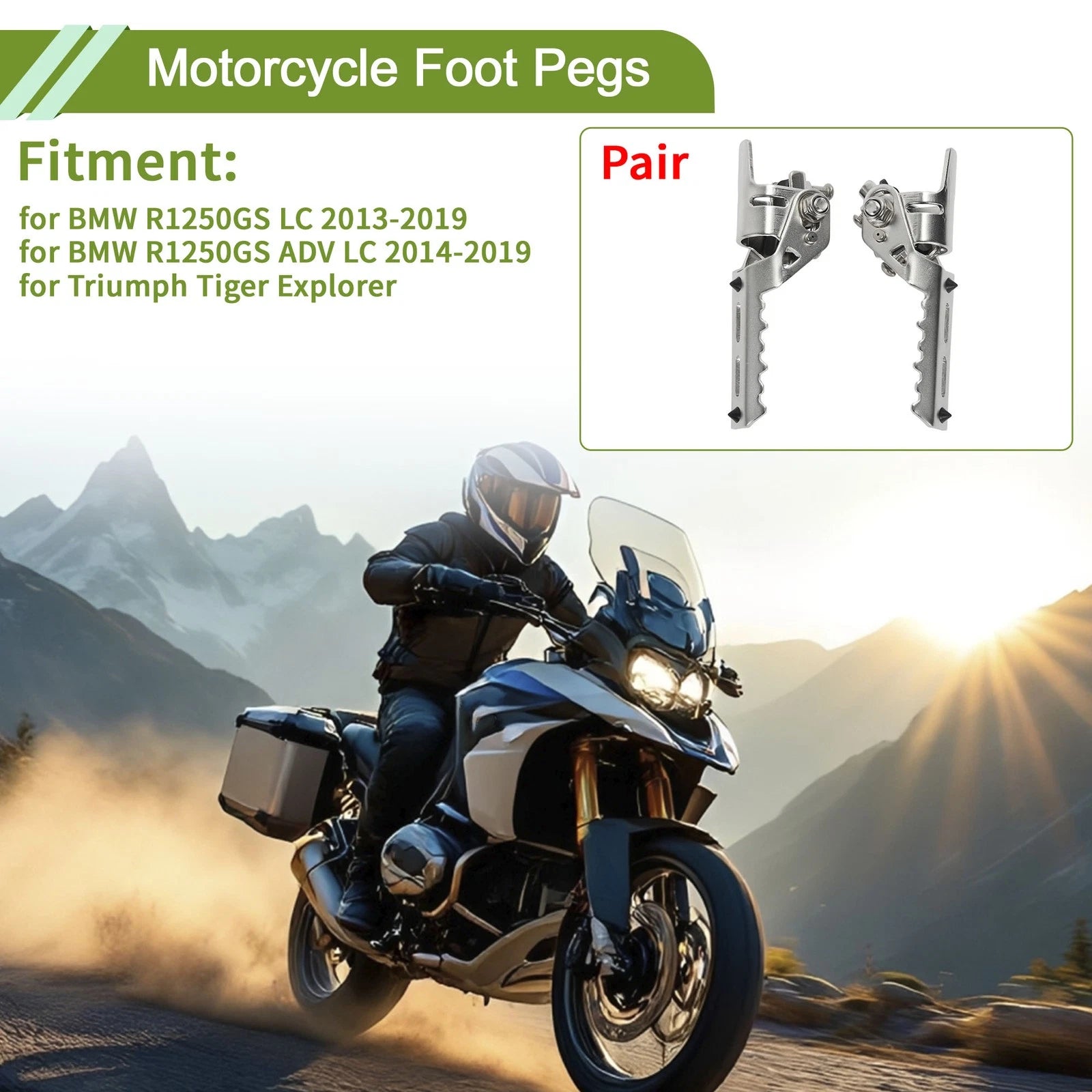 Motorcycle Foot Pegs Replacement for BMW R1250GS LC 2013–2019 Silver Pair